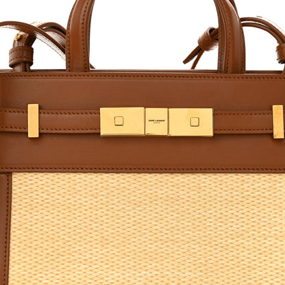 Saint Laurent Calfskin Raffia Manhattan Nano Shopper Tote Naturale Brown 8 of 11