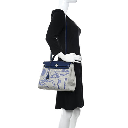 Hermes Vache Hunter Toile H Brides de Gala Herbag Zip Retourne 31 PM Bleu De France Ecru Black 2 of 11