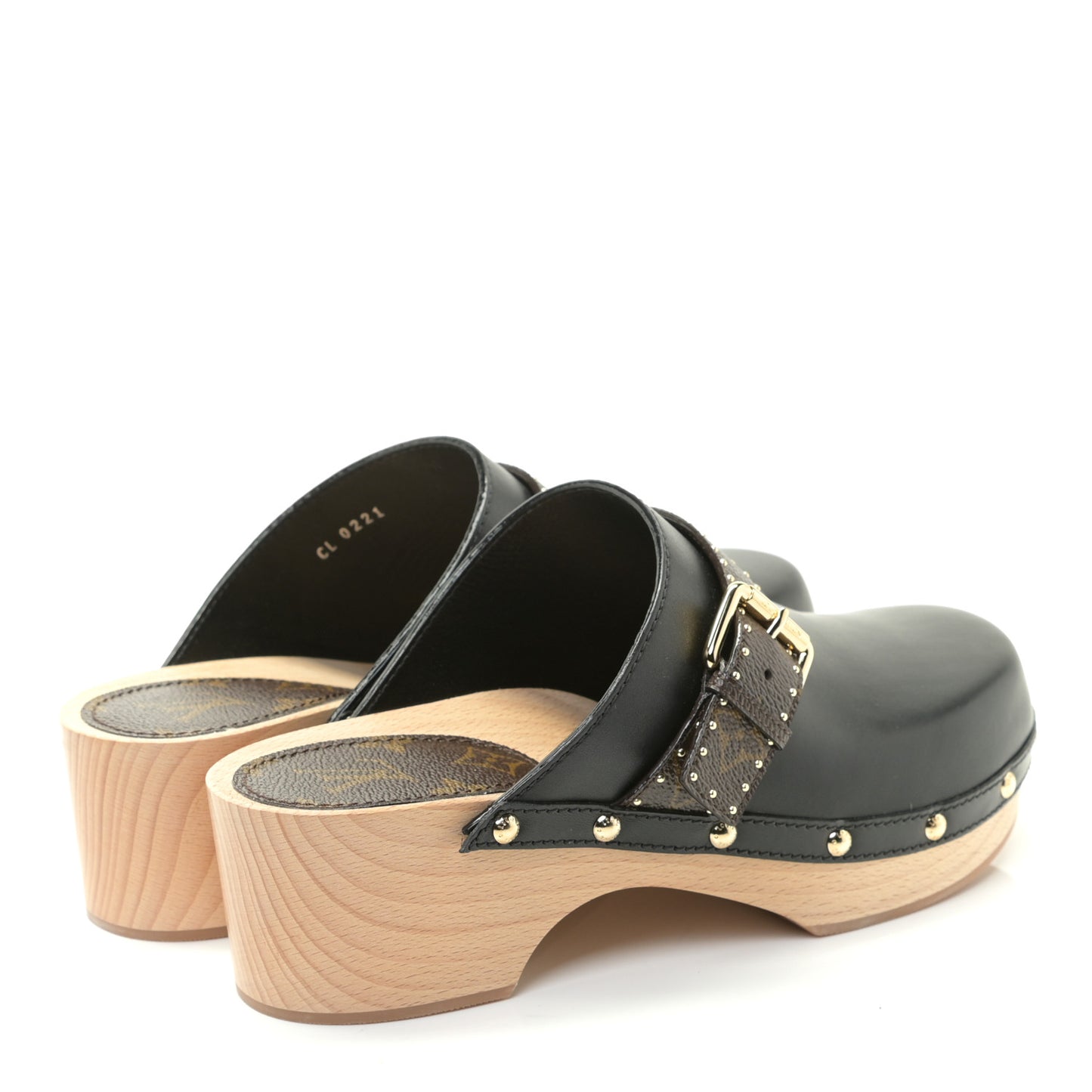 Calfskin Patent Monogram Cottage Clog Mules 40 Black