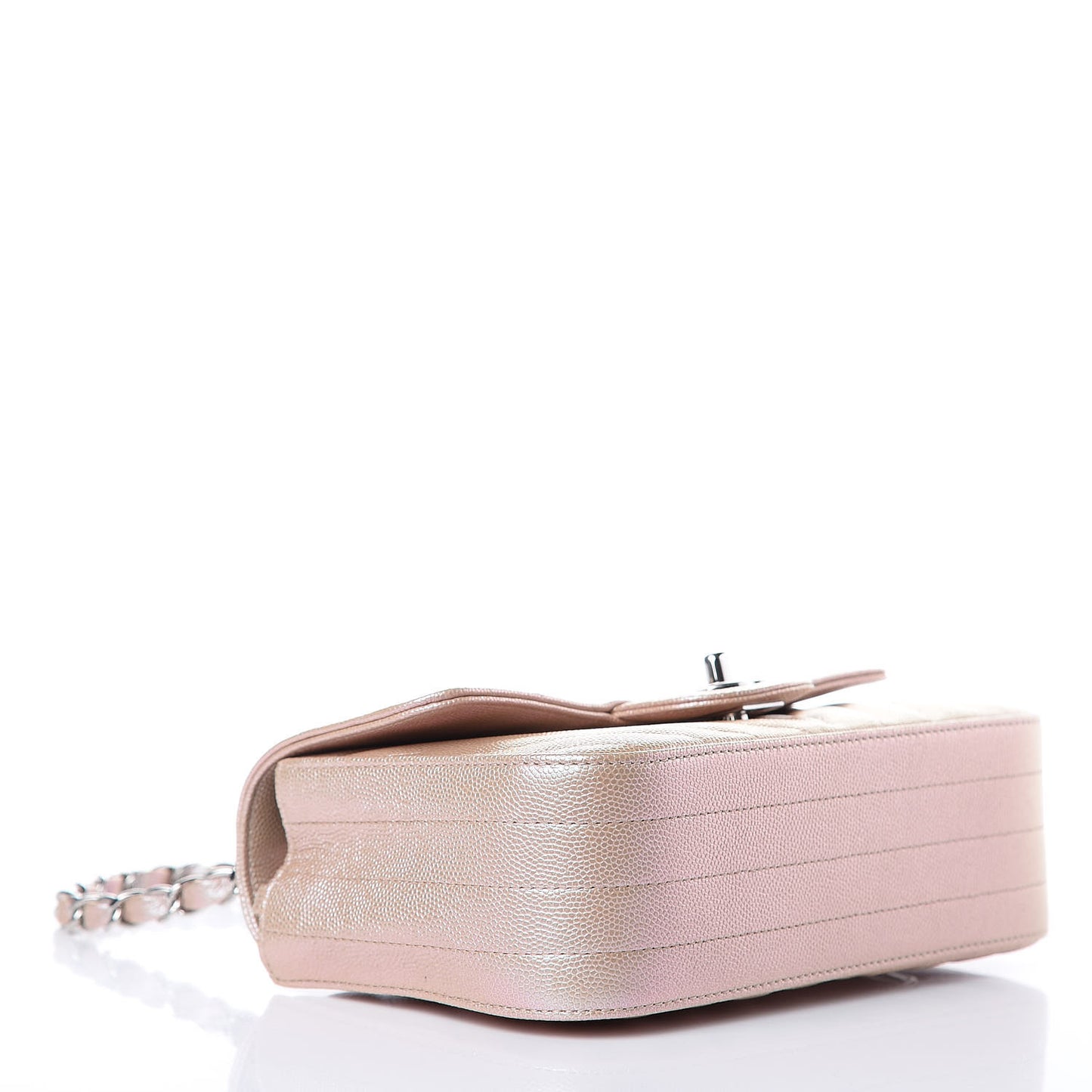Iridescent Caviar Chevron Quilted Mini Rectangular Flap Light Gold
