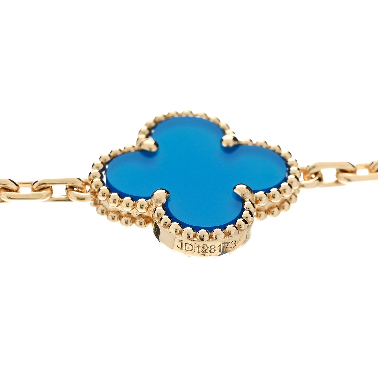 18K Yellow Gold Blue Agate 20 Motifs Vintage Alhambra Necklace