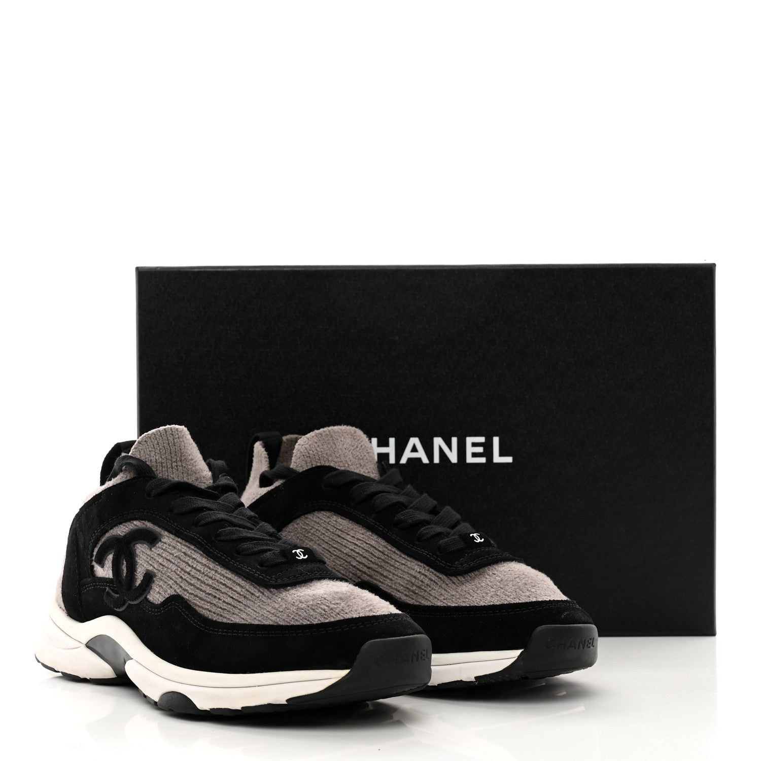 Chanel Fabric Suede Calfskin CC Sneakers 40 Grey Black 9 of 9
