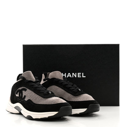 Chanel Fabric Suede Calfskin CC Sneakers 40 Grey Black 9 of 9