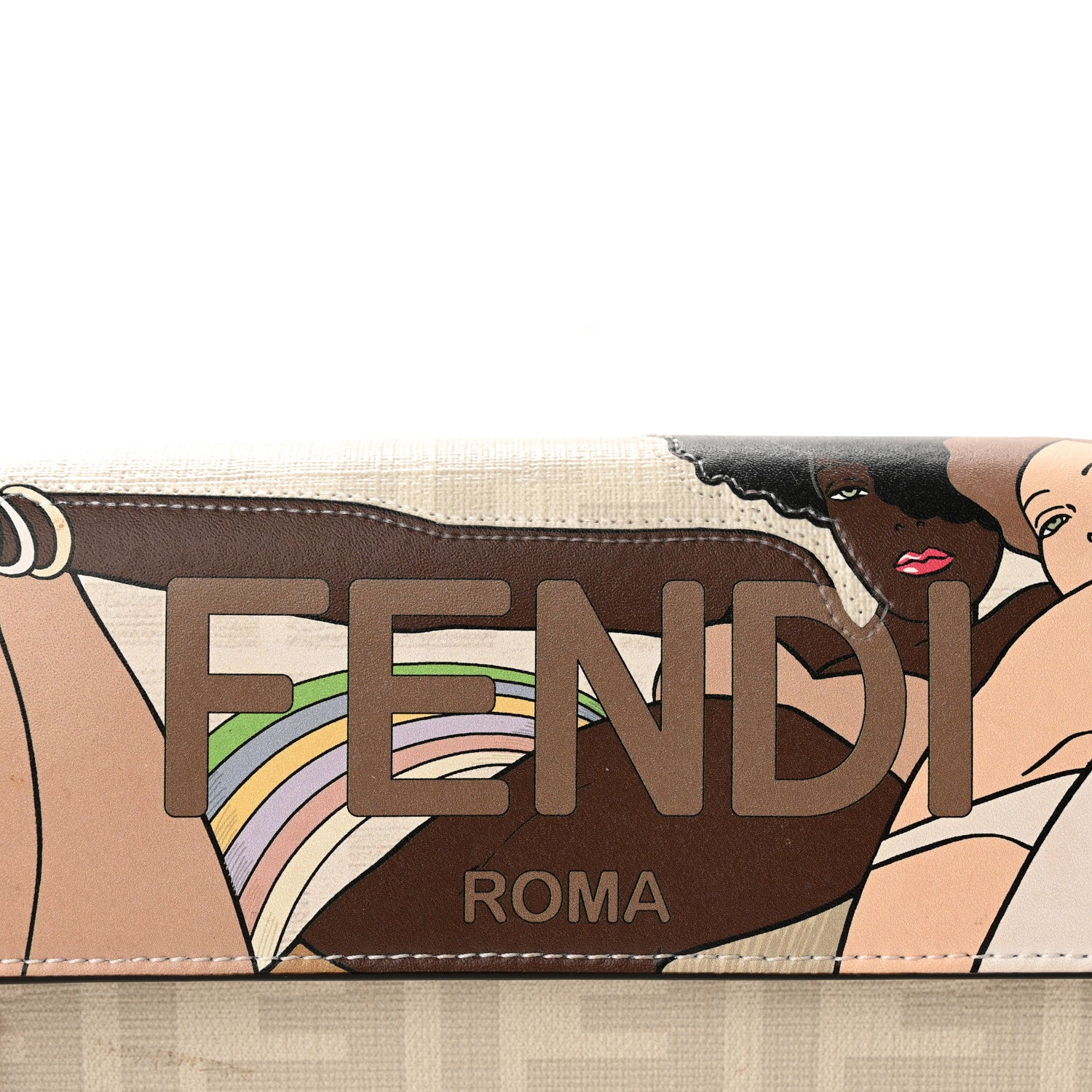 Fendi Glazed Fabric Vitello Liberty FF Logo Bikini Girls Inlay Continental Wallet On Chain Bianco Perla Multicolor 9 of 14