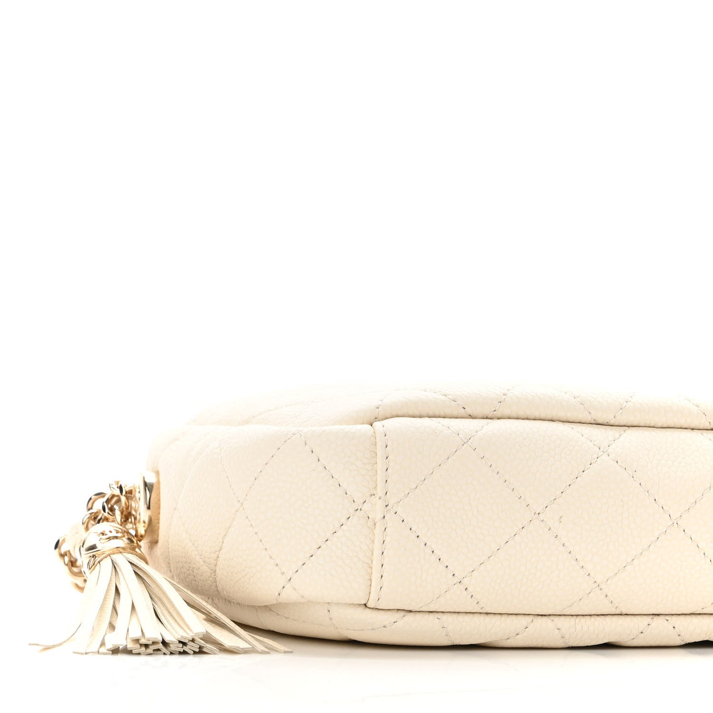 Caviar Flat Quilted Small Coco Tassel Camera Case White
