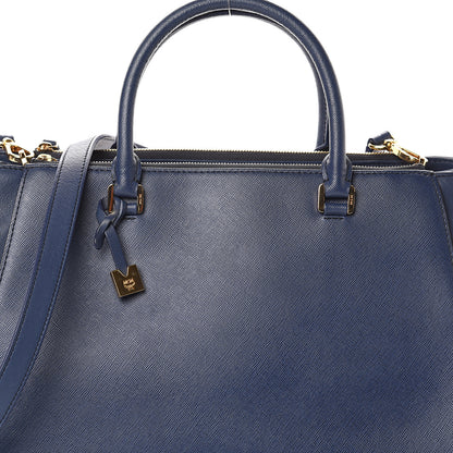 MCM Saffiano Top Handle Tote Blue 6 of 8