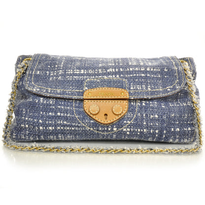 Prada Tweed Medium Shoulder Bag Blue 1 of 10