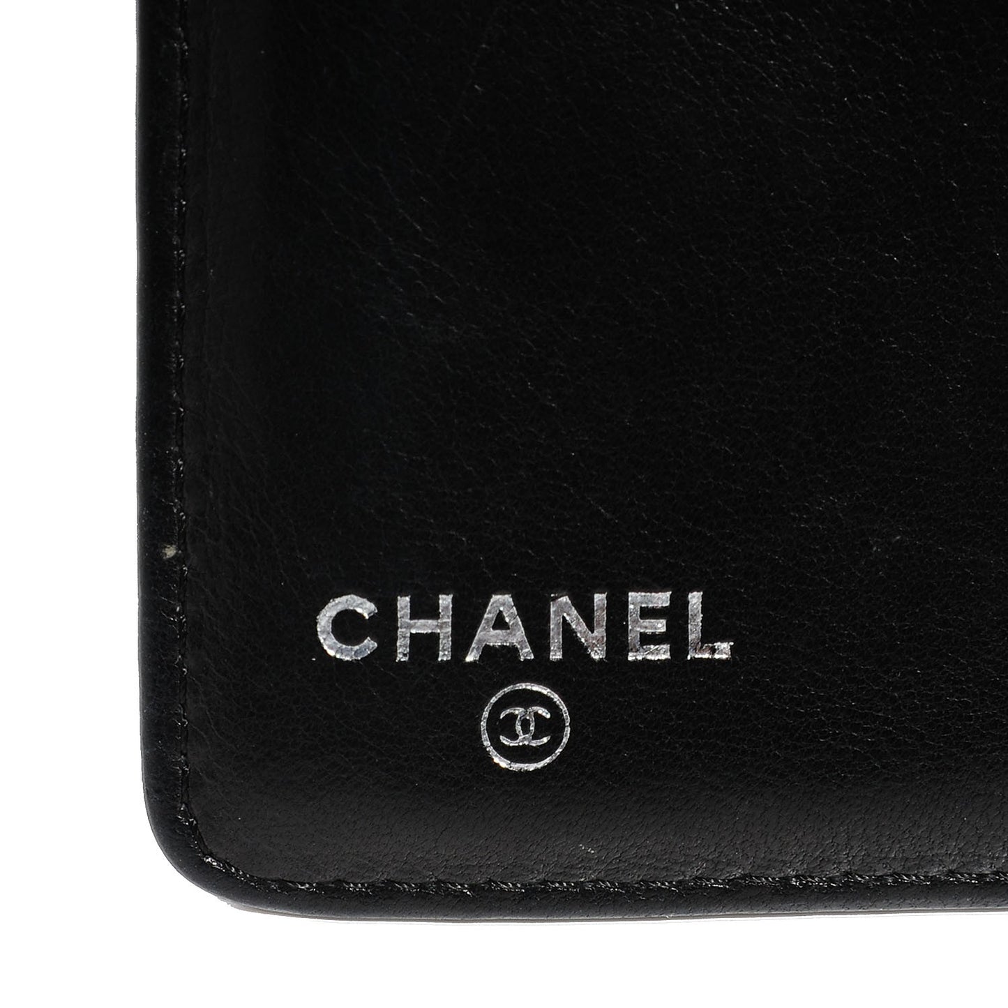 Lambskin Camellia Embossed Yen Wallet Black