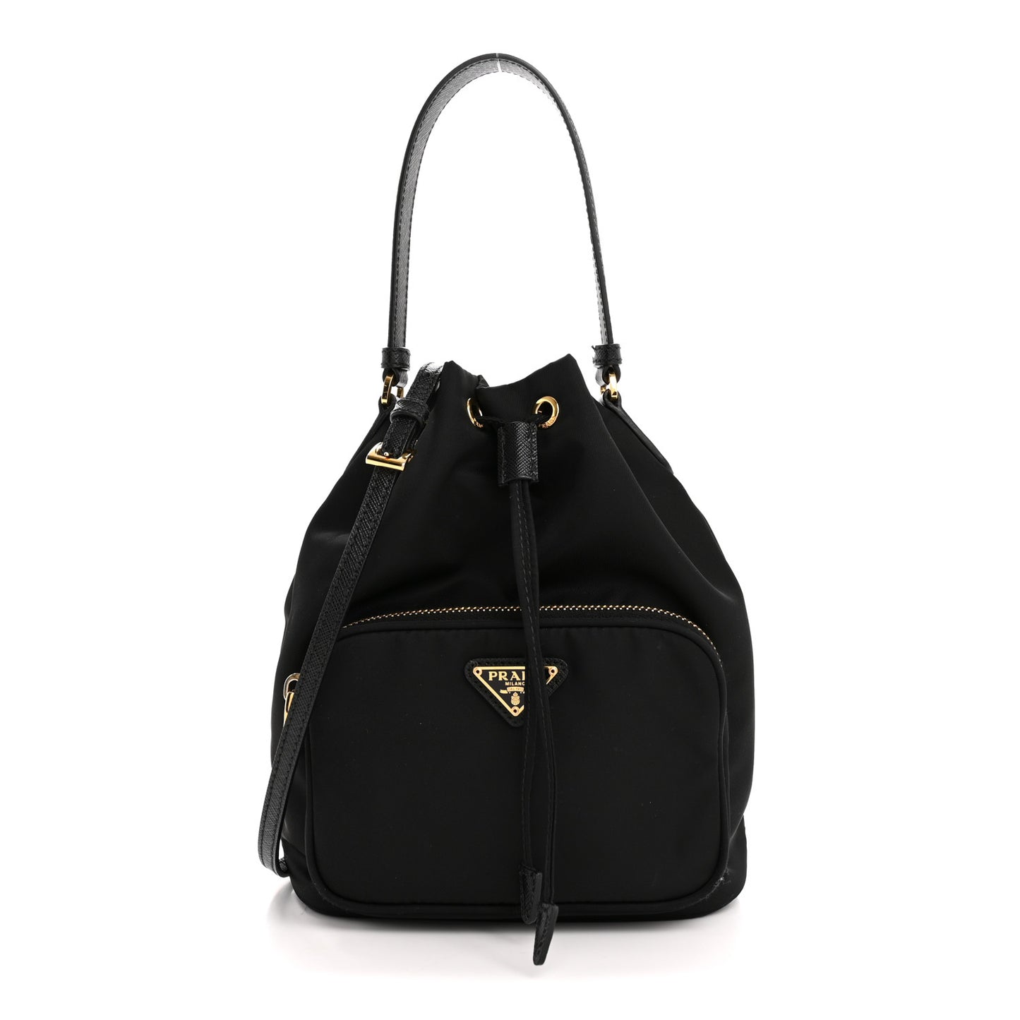 Saffiano Tessuto Nylon Mini Bucket Crossbody Bag Black