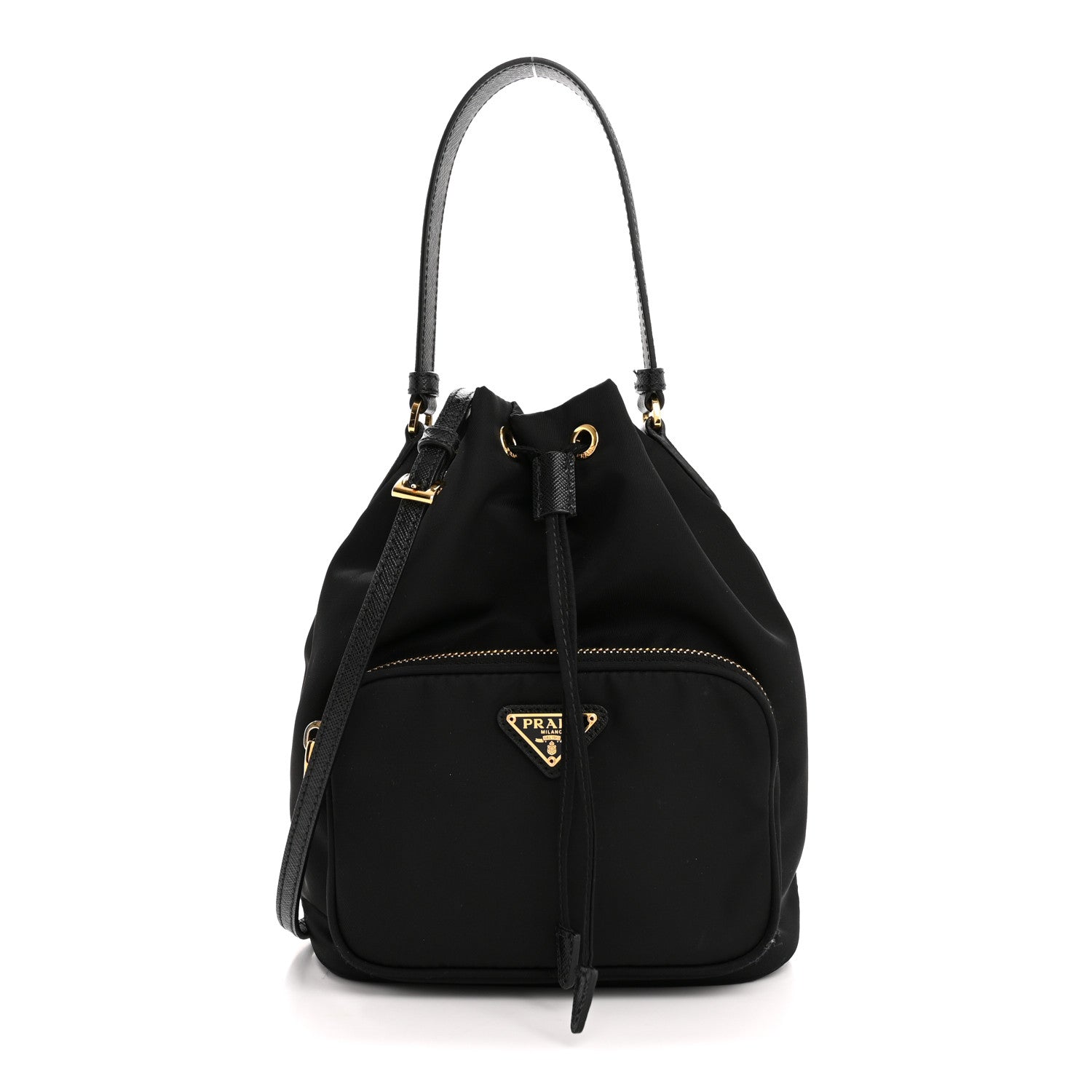 Prada Saffiano Tessuto Nylon Mini Bucket Crossbody Bag Black 1 of 15