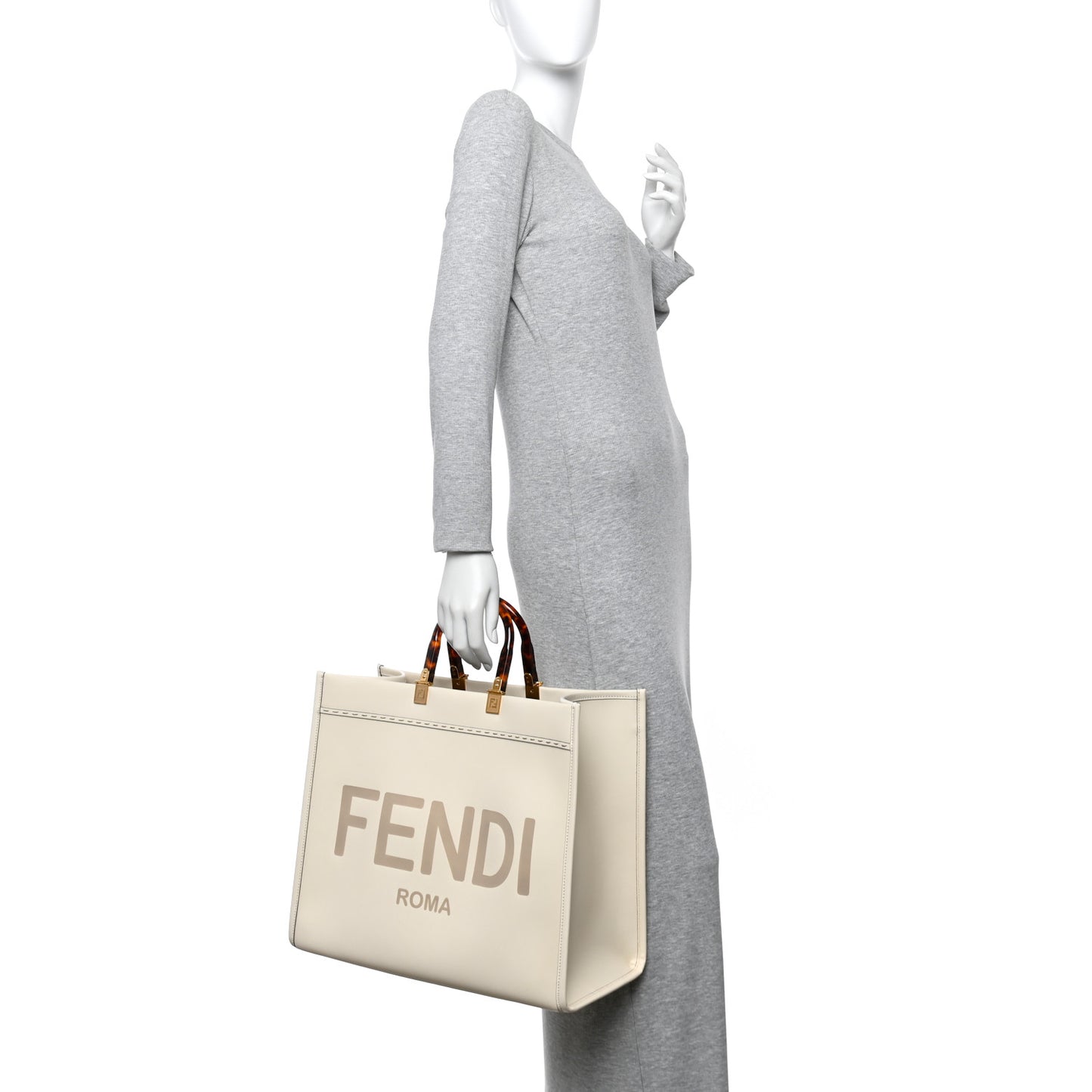 Vitello King Plexiglass Logo Embossed Large Fendi Sunshine Shopper Tote White Ice