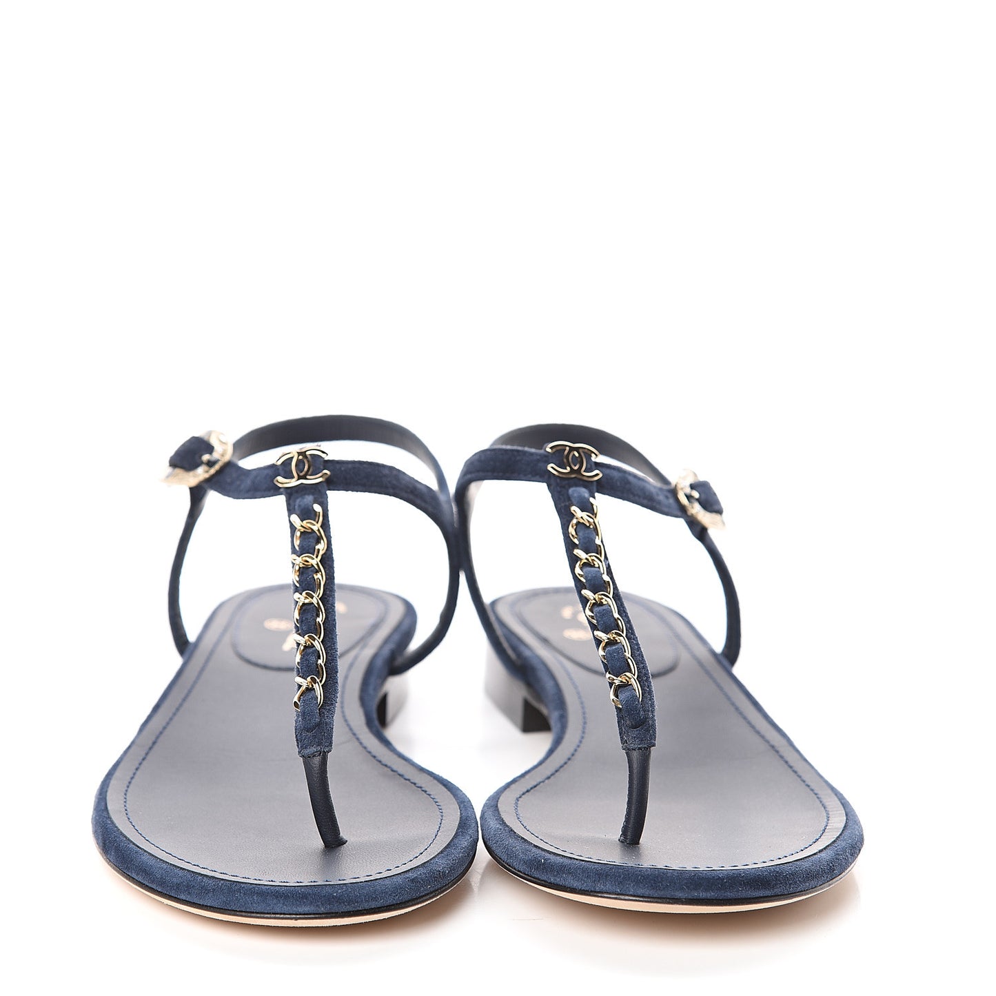 Suede Calfskin Thong Sandals 37 Navy Blue