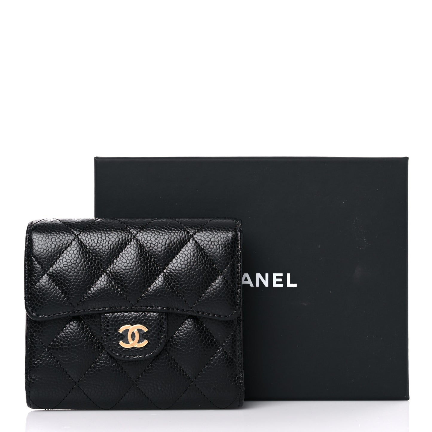 Caviar Quilted Compact Flap Wallet Black
