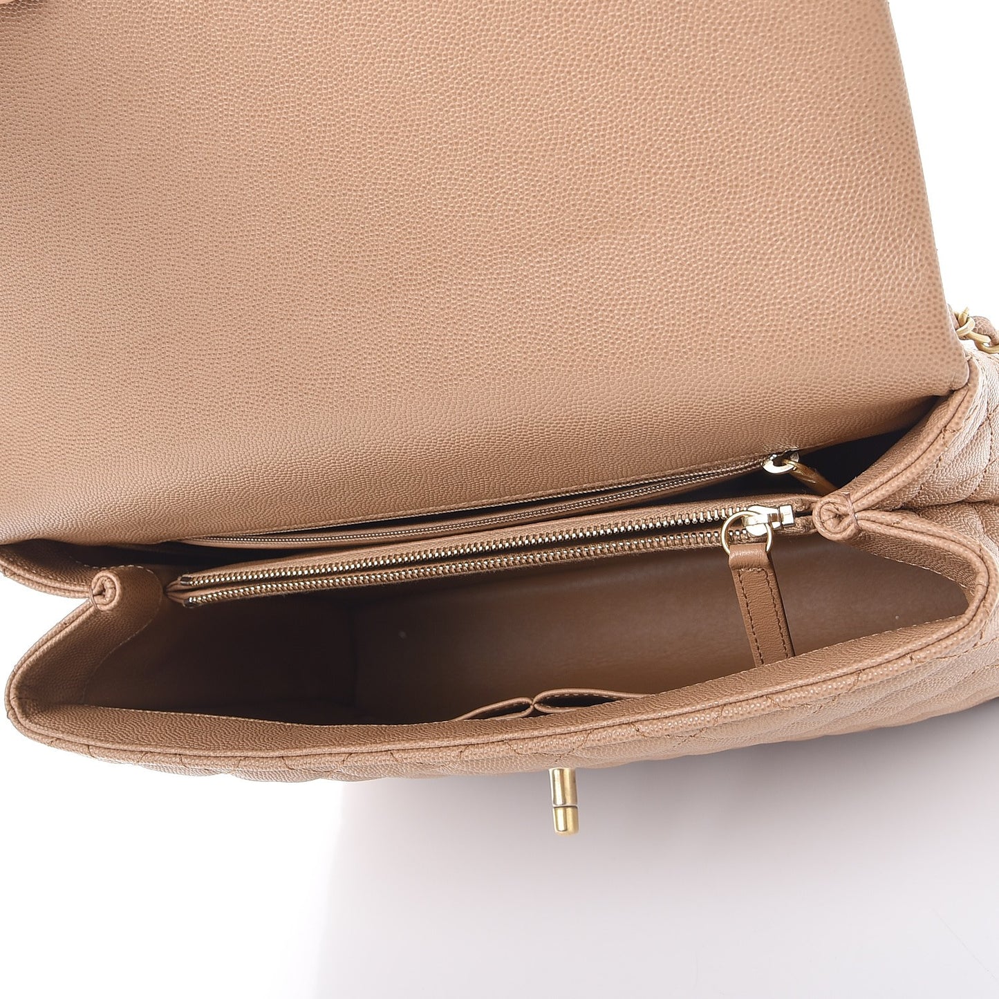 Caviar Lizard Quilted Large Coco Handle Flap Beige