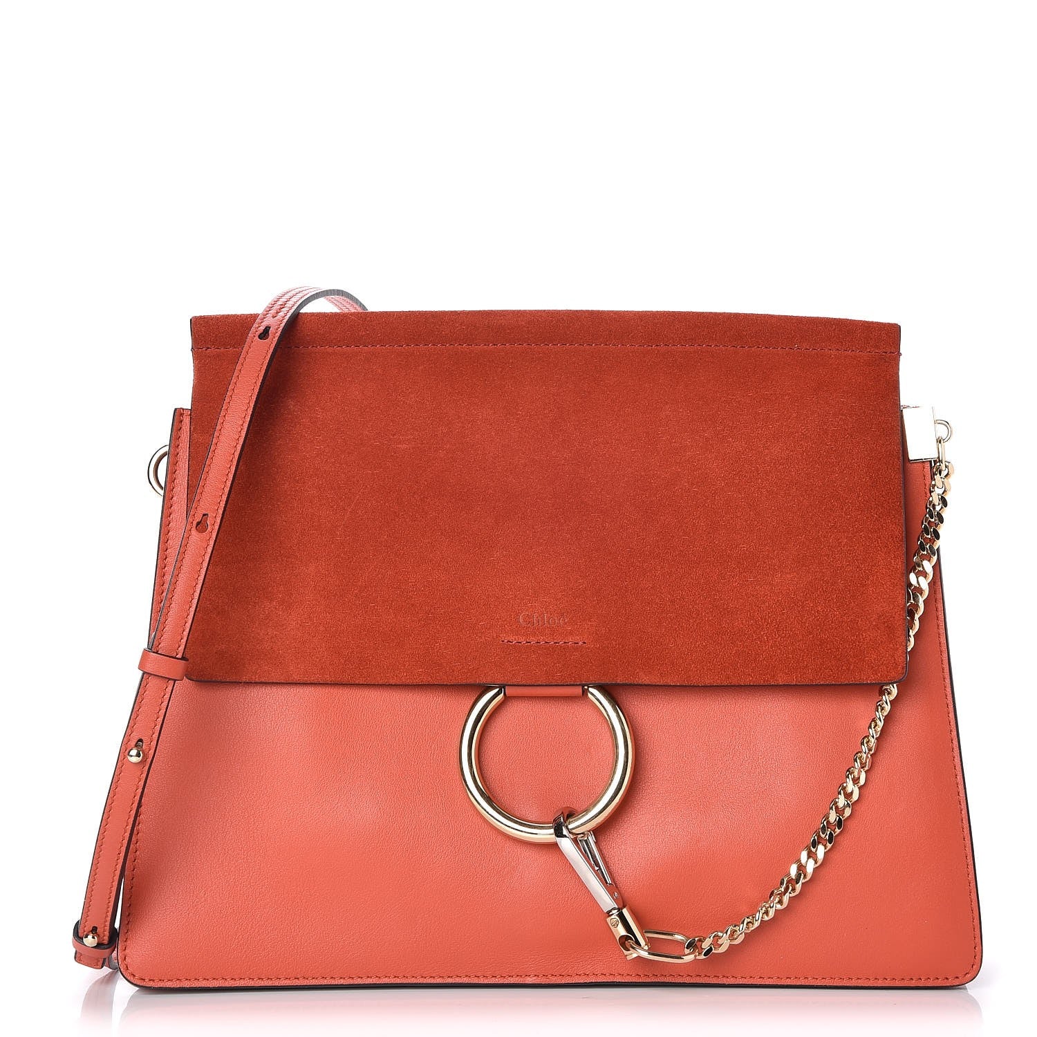 Chloe Calfskin Suede Medium Faye Shoulder Bag Orange 1 of 7