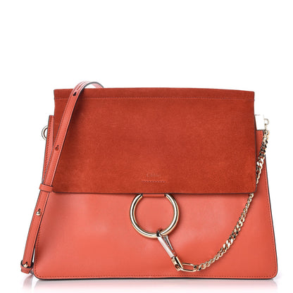 Chloe Calfskin Suede Medium Faye Shoulder Bag Orange 1 of 7