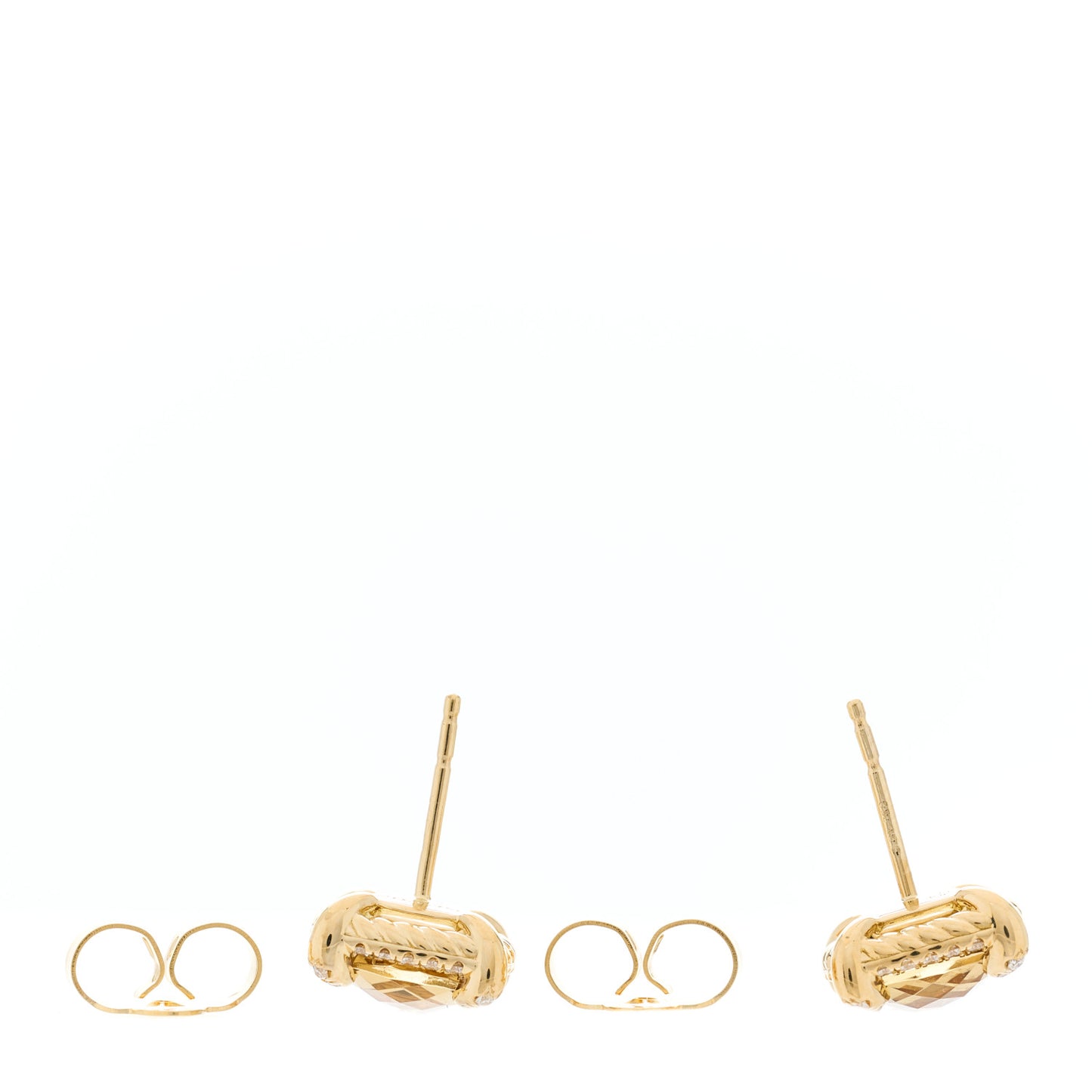 18K Yellow Gold Diamond Citrine 8mm Chatelaine Pave Bezel Stud Earrings