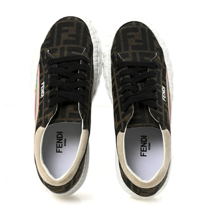 Fendi Fabric Jacquard FF Rainbow Womens Fendi Force Low-Top Sneakers 38.5 Tobacco Black White Multicolor 2 of 9