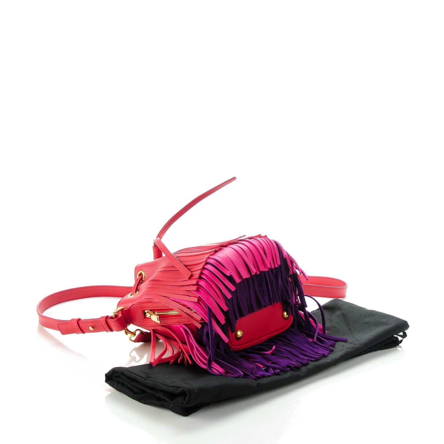 Saint Laurent Calfskin Tri-Color Small Emmanuelle Fringe Bucket Bag Red Bubblegum Purple 4 of 7