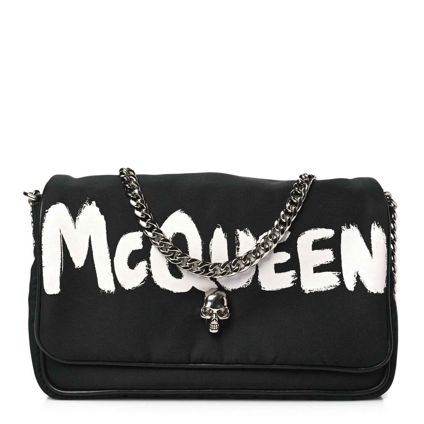 ALEXANDER MCQUEEN Nylon Graffiti Skull Small Crossbody Bag Black White