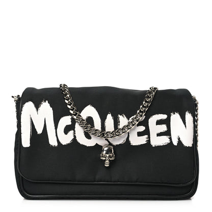 Alexander McQueen ALEXANDER MCQUEEN Nylon Graffiti Skull Small Crossbody Bag Black White 1 of 10
