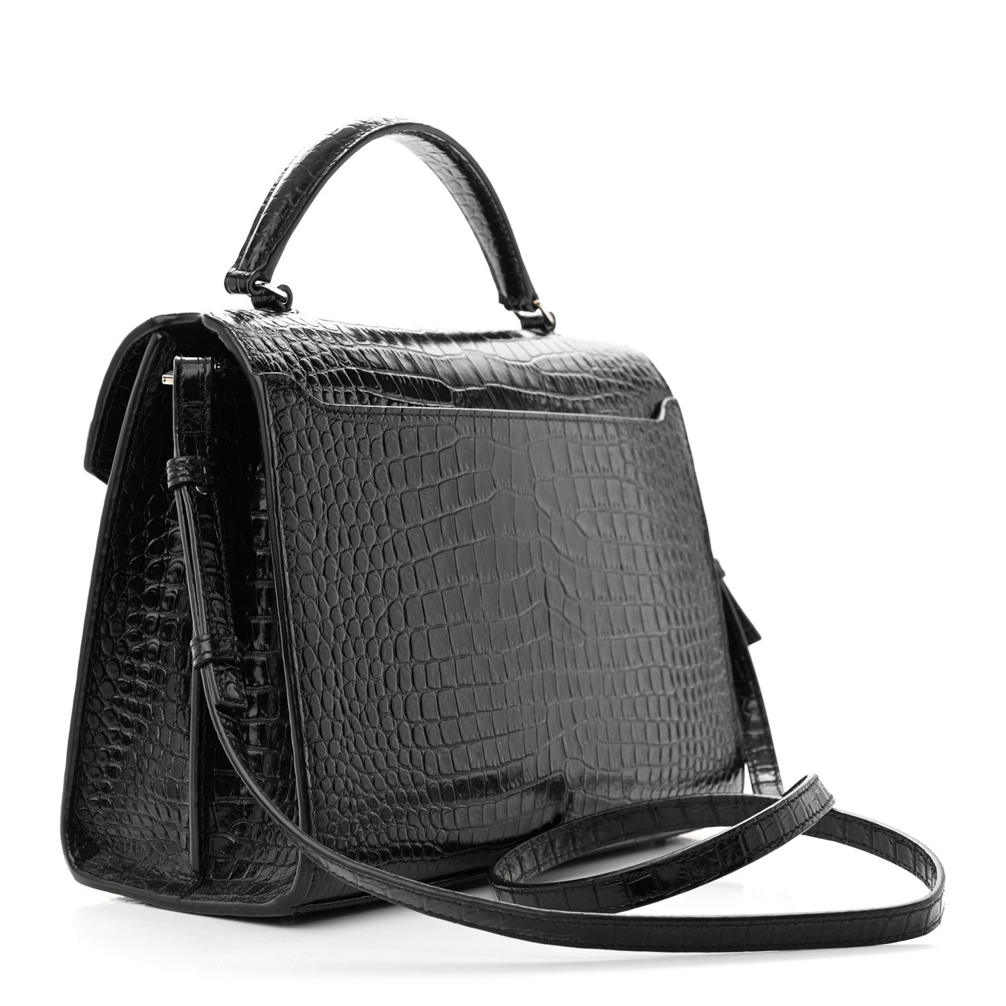 Calfskin Crocodile Embossed Medium Classic Monogram Cassandra Top Handle Black Rouge Legion