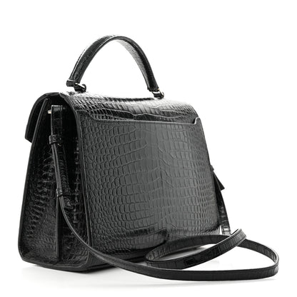 Saint Laurent Calfskin Crocodile Embossed Medium Classic Monogram Cassandra Top Handle Black Rouge Legion 3 of 11