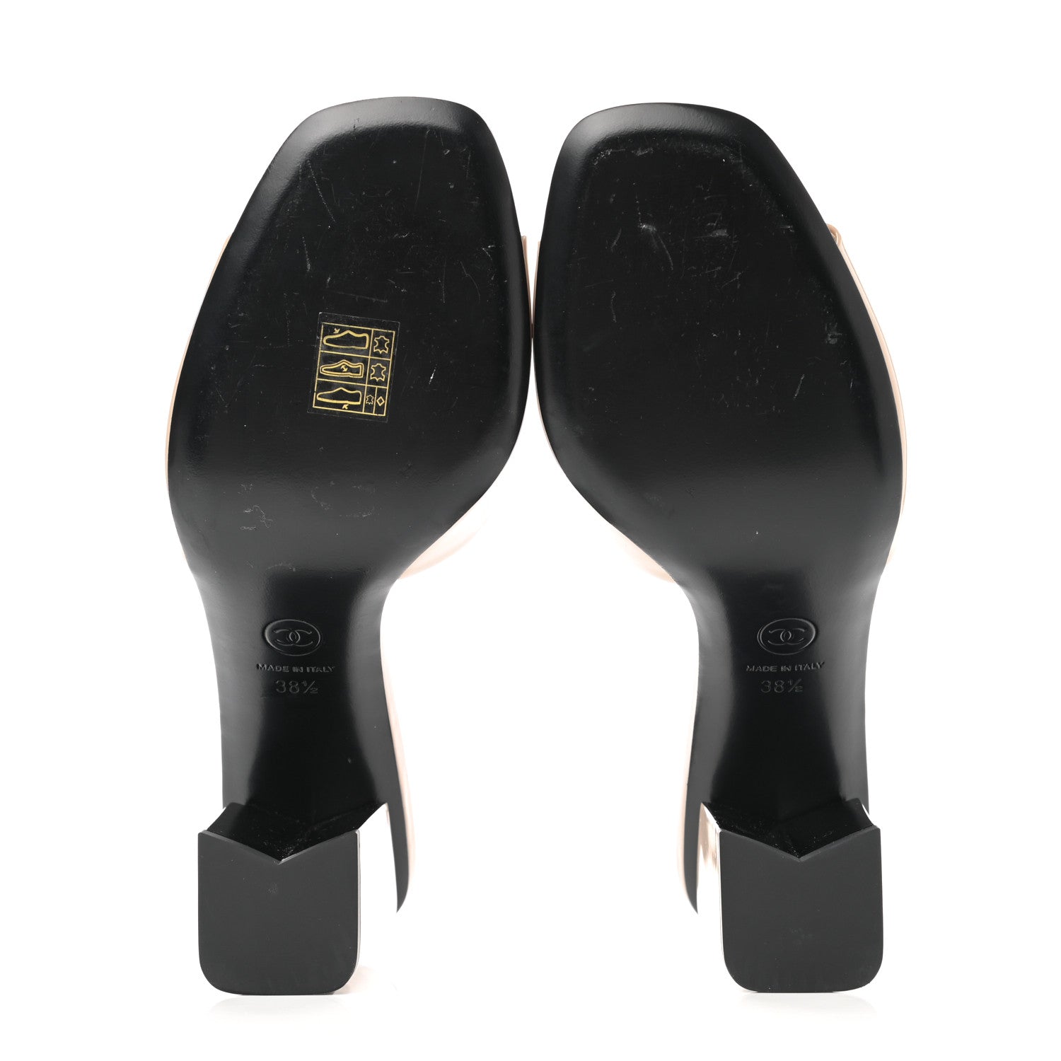 Chanel Patent CC Mules 38.5 Beige Black 5 of 9