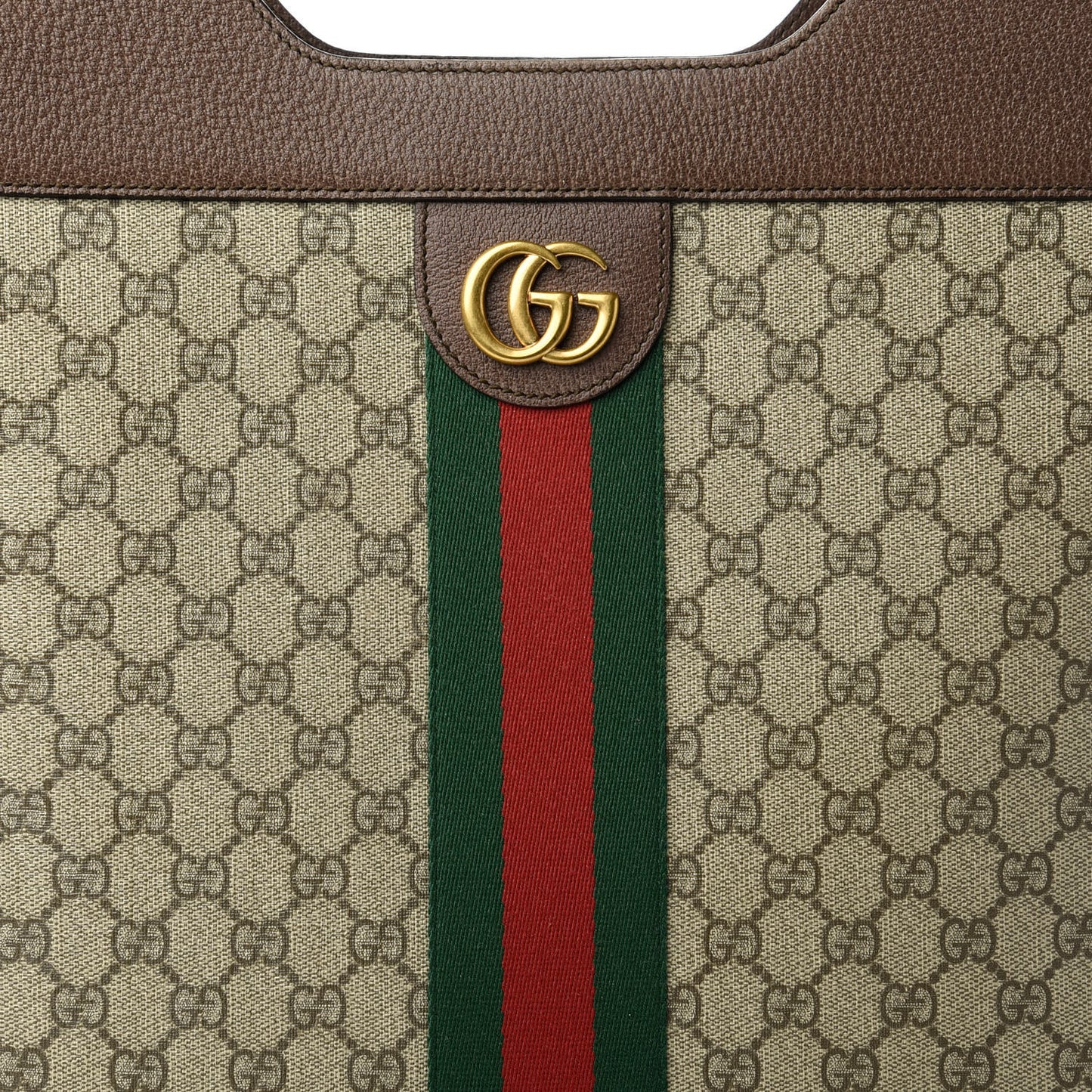 GG Supreme Monogram Textured Calfskin Web Medium Ophidia Slip Handle Tote Beige Ebony New Acero