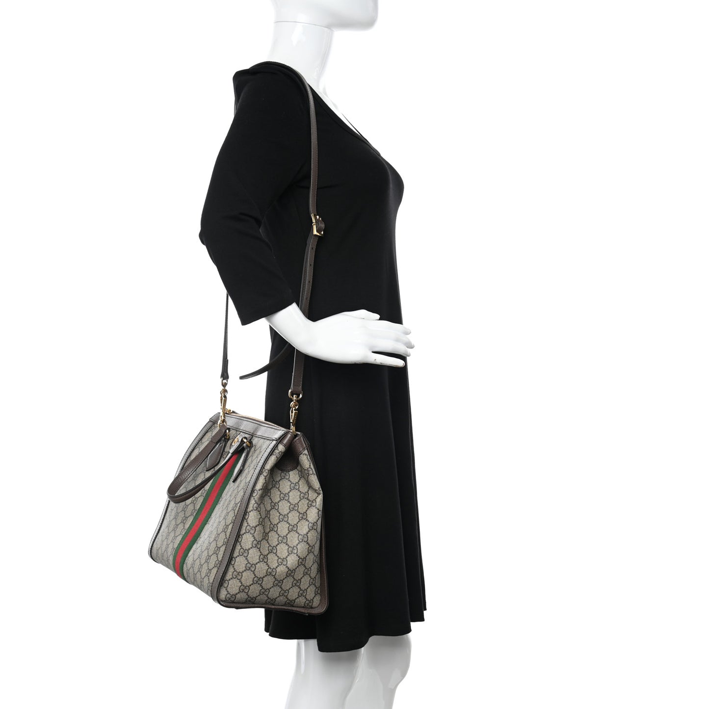 GG Supreme Monogram Web Medium Ophidia Tote Bag Brown