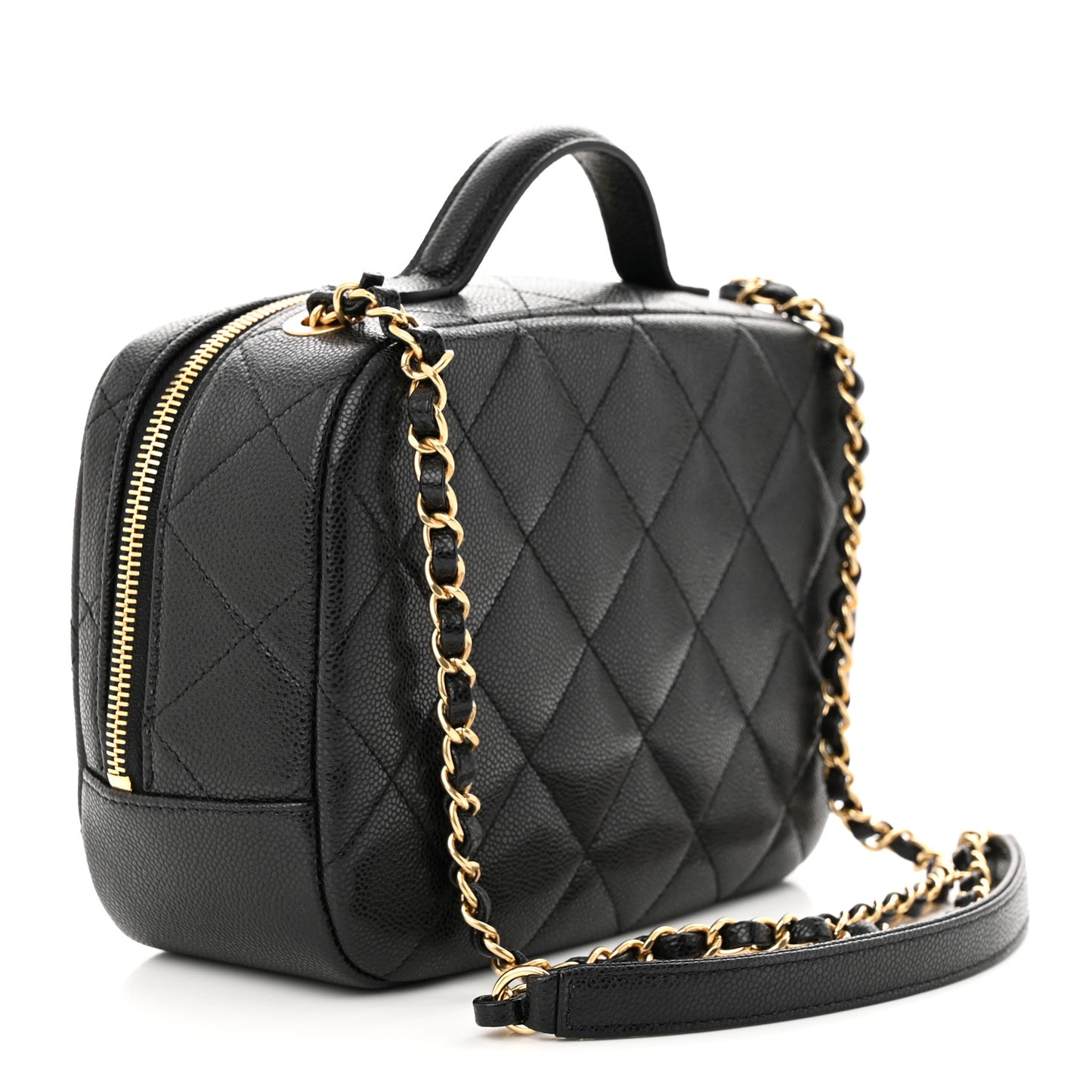 Caviar Quilted CC Small Top Handle Vanity Case Black