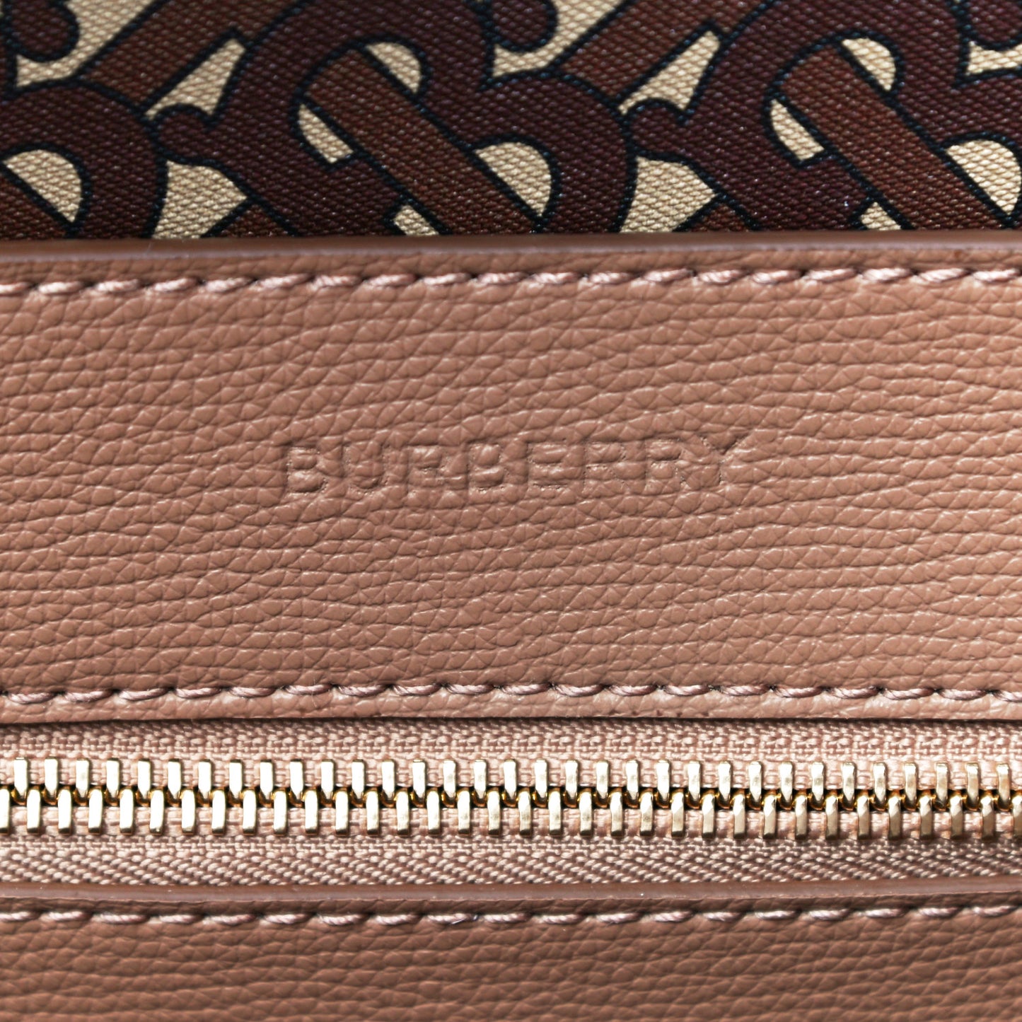Calfskin TB Motif Embossed Medium Tote Camel