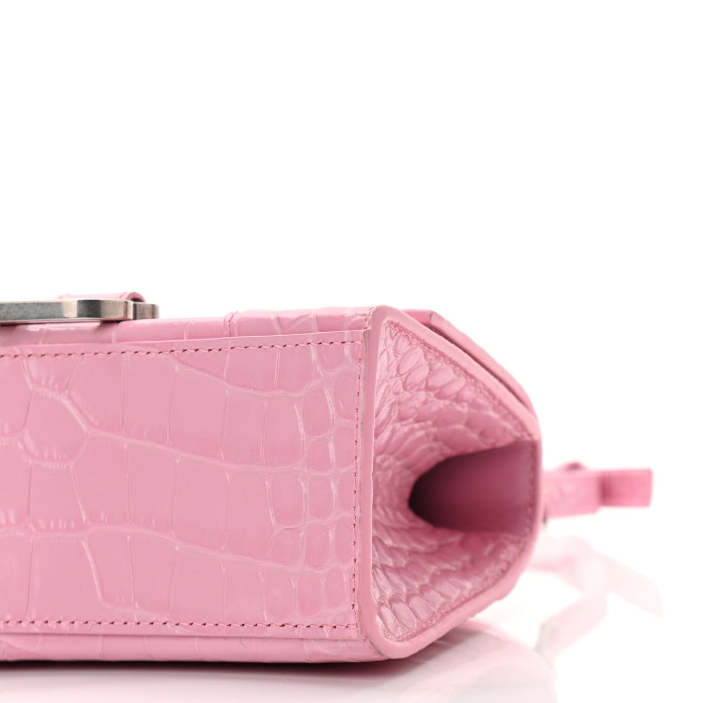 Shiny Calfskin Crocodile Embossed Hourglass Top Handle Bag XS Candy Pink
