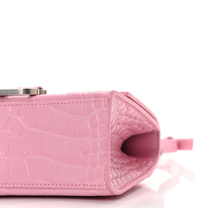 Balenciaga Shiny Calfskin Crocodile Embossed Hourglass Top Handle Bag XS Candy Pink 9 of 10