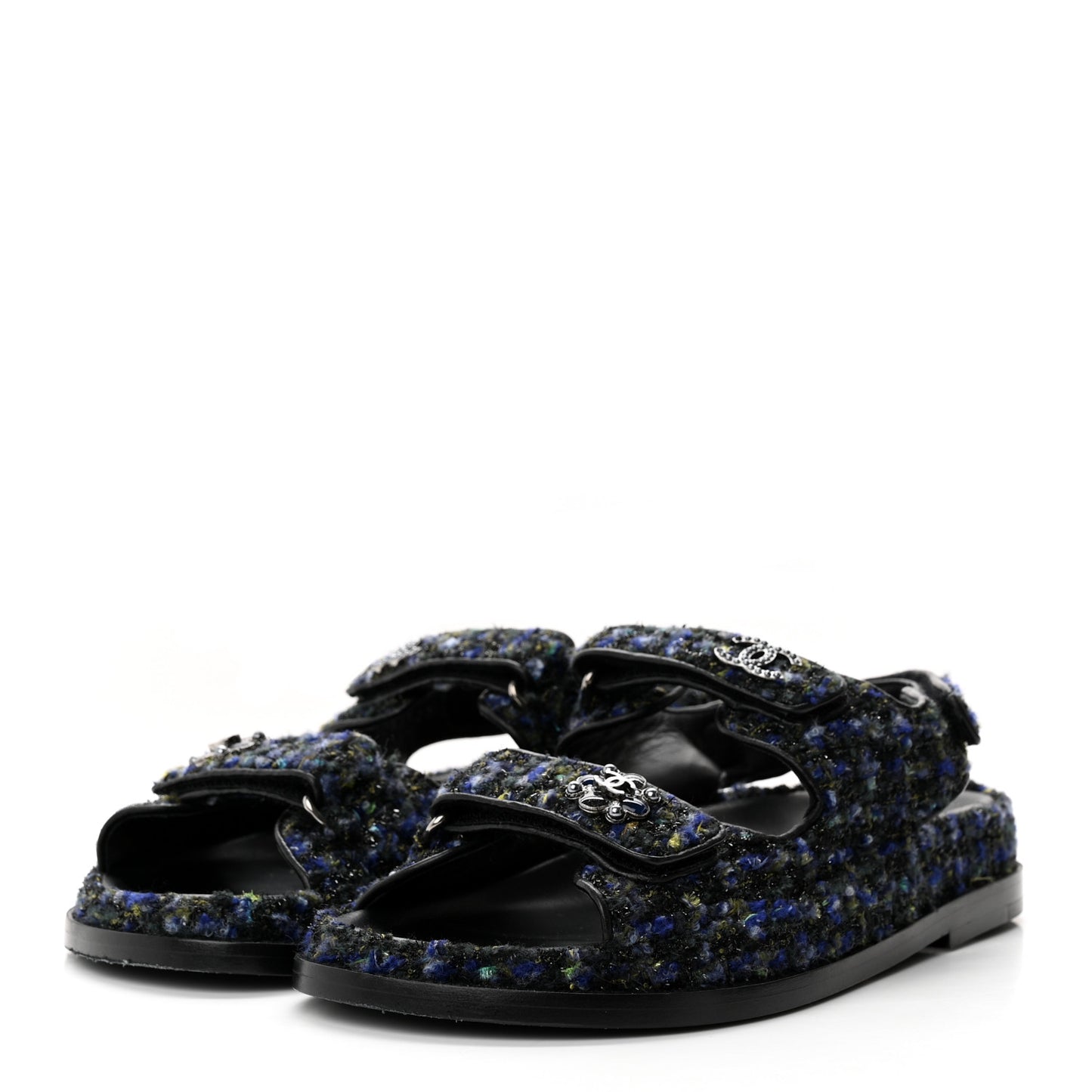 Iridescent Tweed Velcro Dad Sandals 36.5 Navy Blue Multicolor