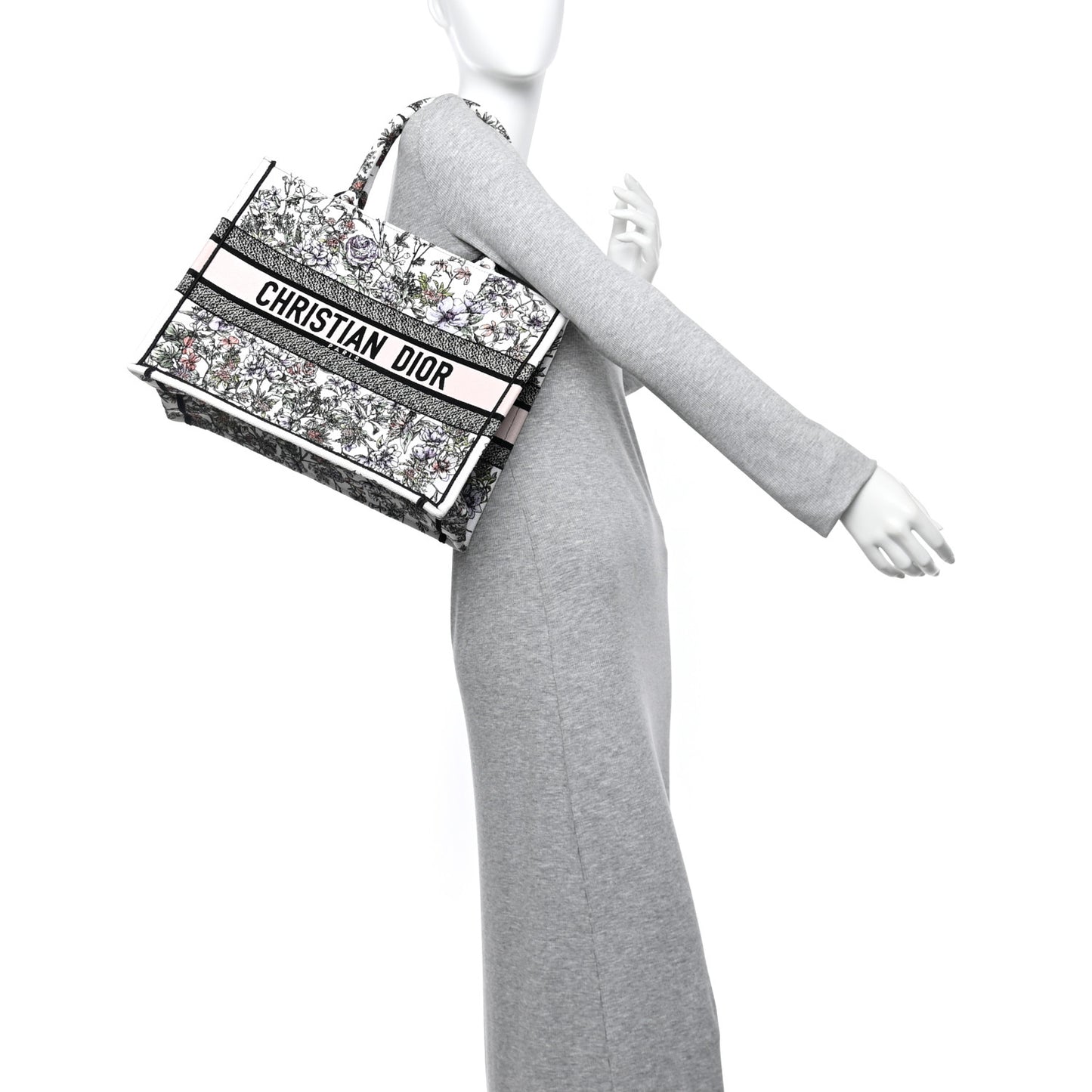Canvas Embroidered Medium Flowers Book Tote White
