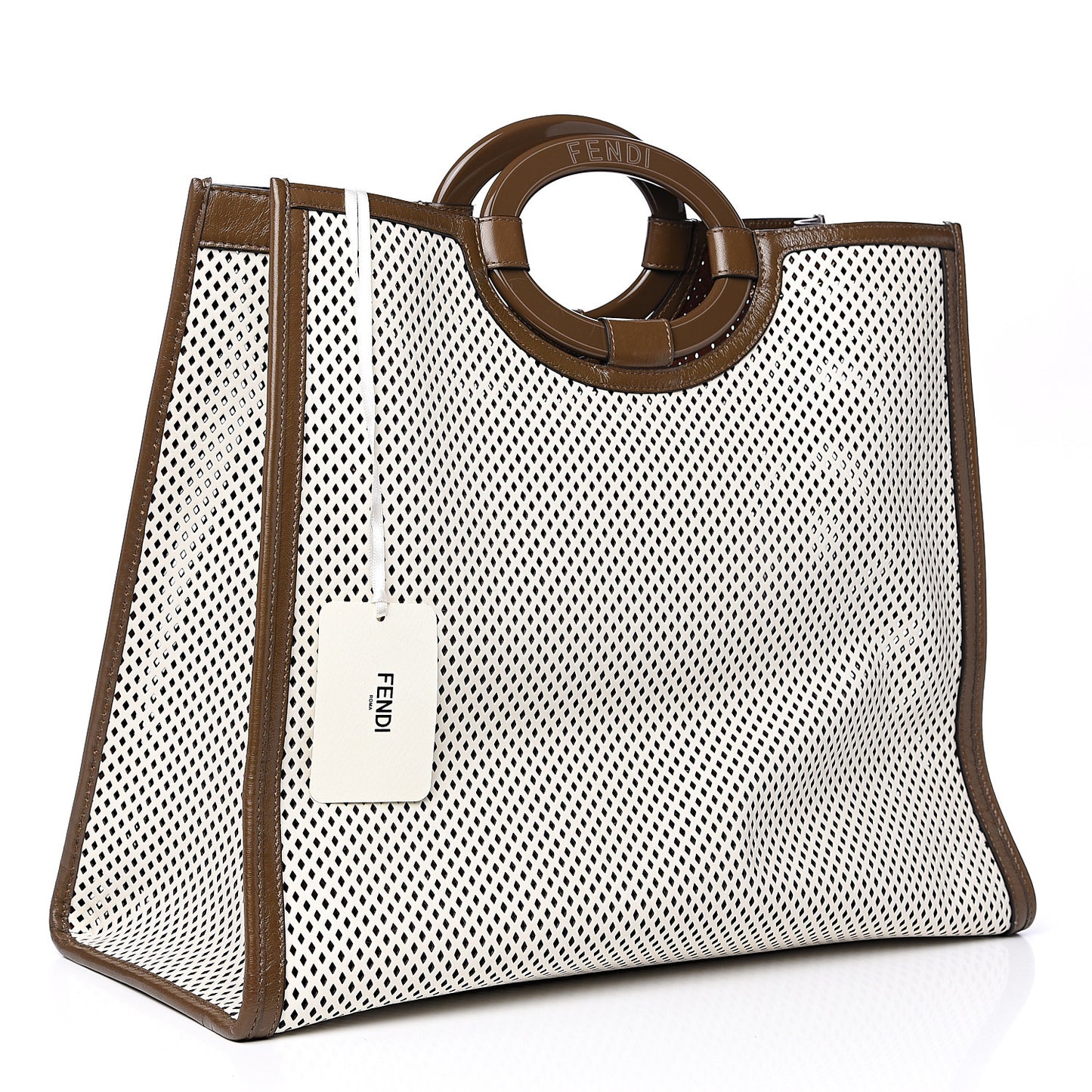 Vitello Liberty Glossy Lambskin Perforated Large Runaway Shopper Tote White Ice Rust Maya