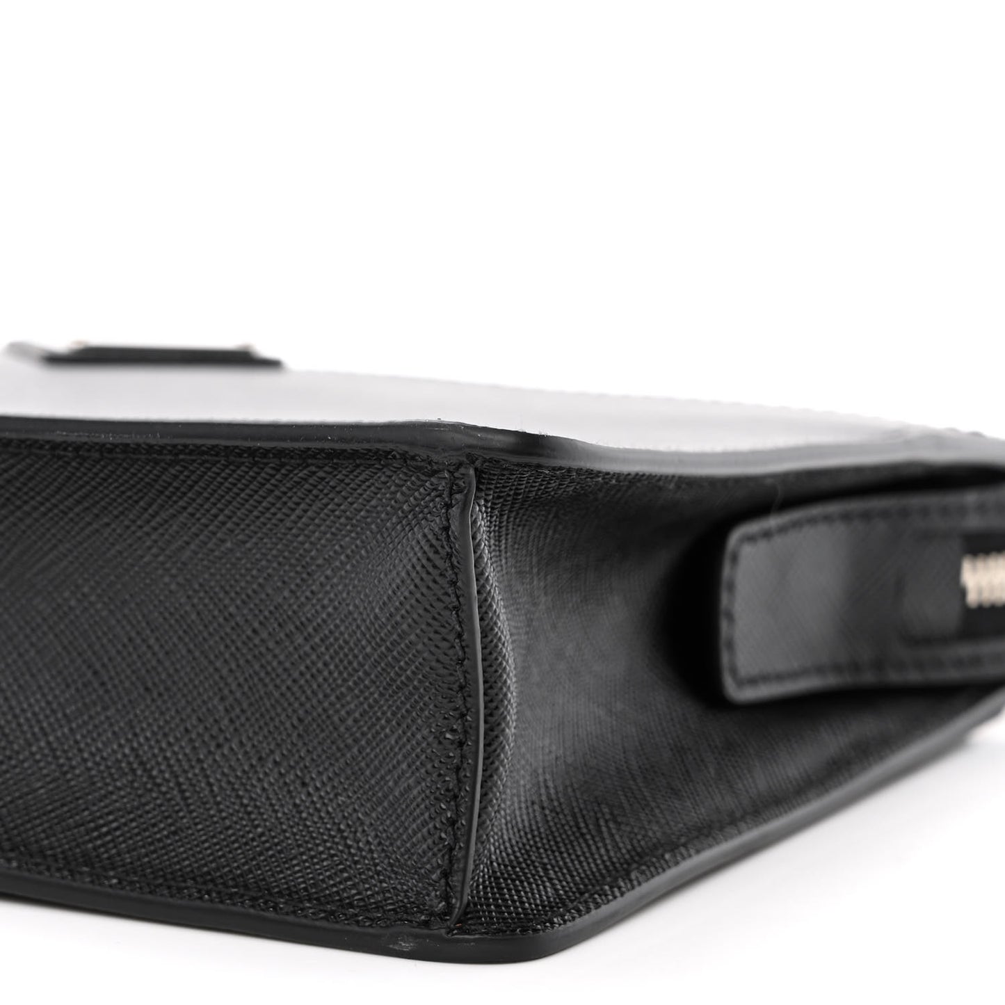 Saffiano Travel Metal Triangle Logo Wristlet Pouch Black