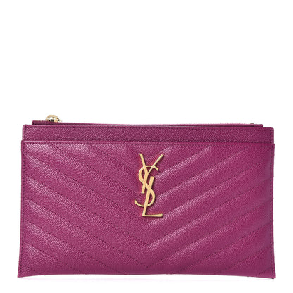 Saint Laurent Grain De Poudre Chevron Monogram Bill Pouch Dark Grape 1 of 8