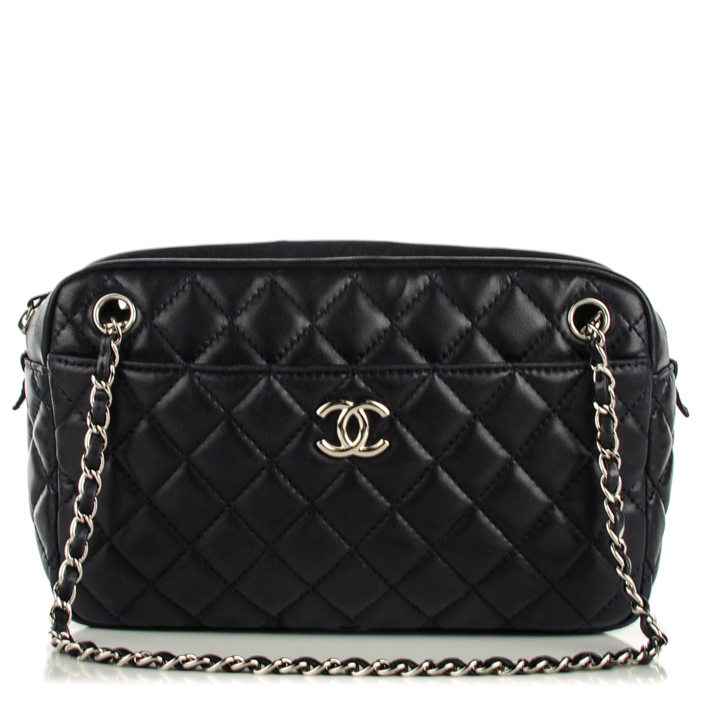Lambskin Quilted Medium Camera Case Navy