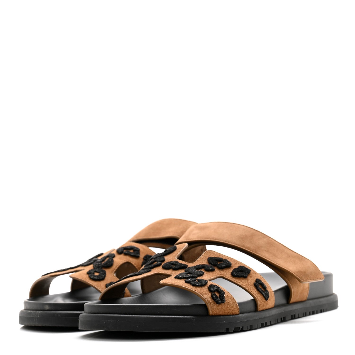 Hermes Suede Goatskin Womens Chypre Sandals 39 Brun Fume Black 3 of 11