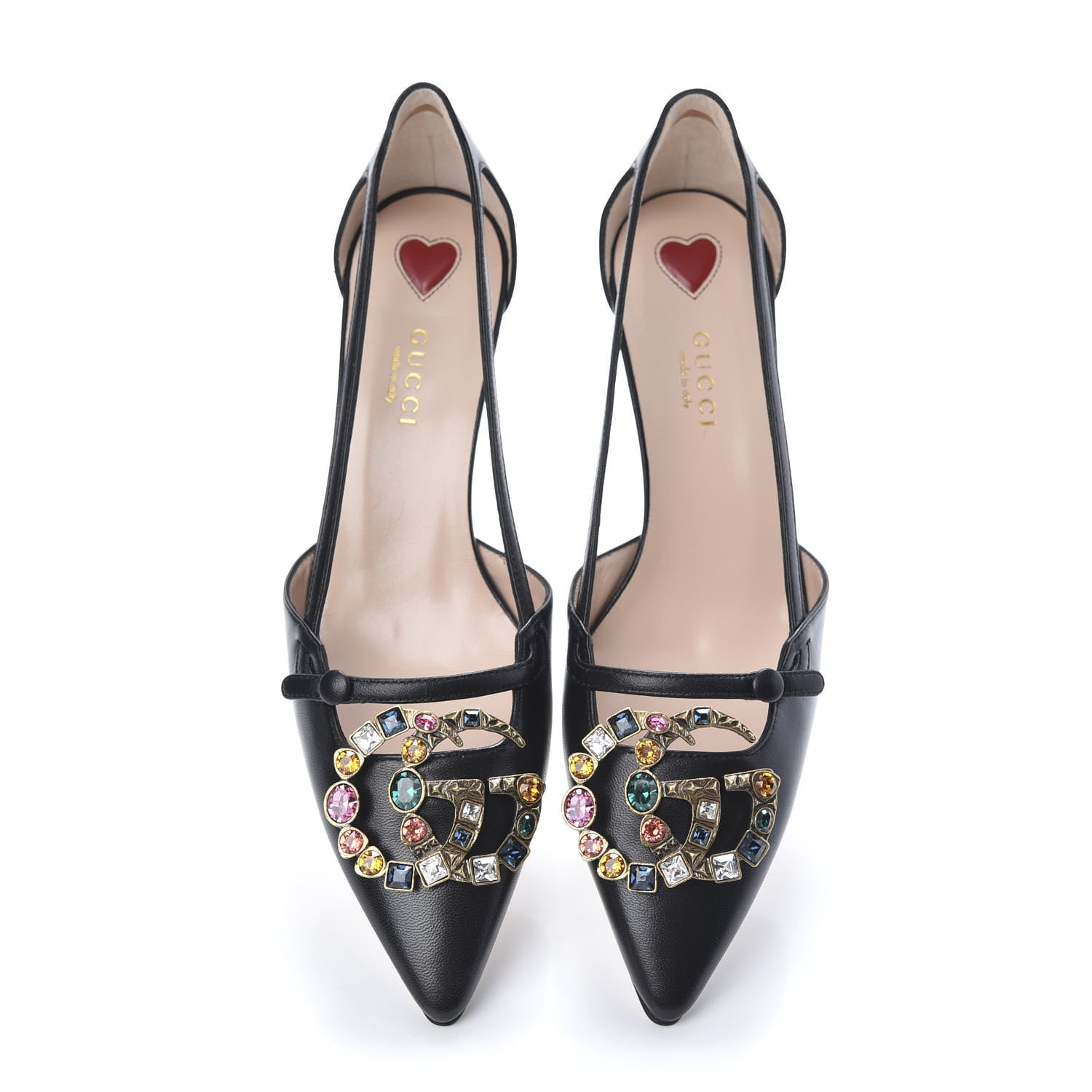Gucci Malaga Kid Bamboo Crystal Double G Low Heel Pumps 37 Black 5 of 10