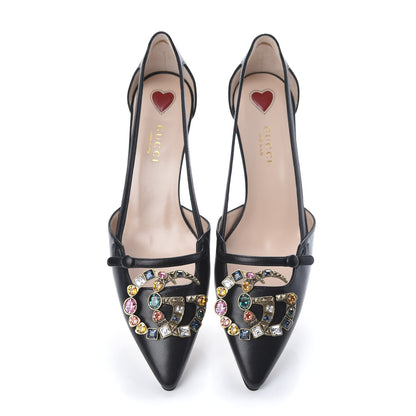 Gucci Malaga Kid Bamboo Crystal Double G Low Heel Pumps 37 Black 5 of 10