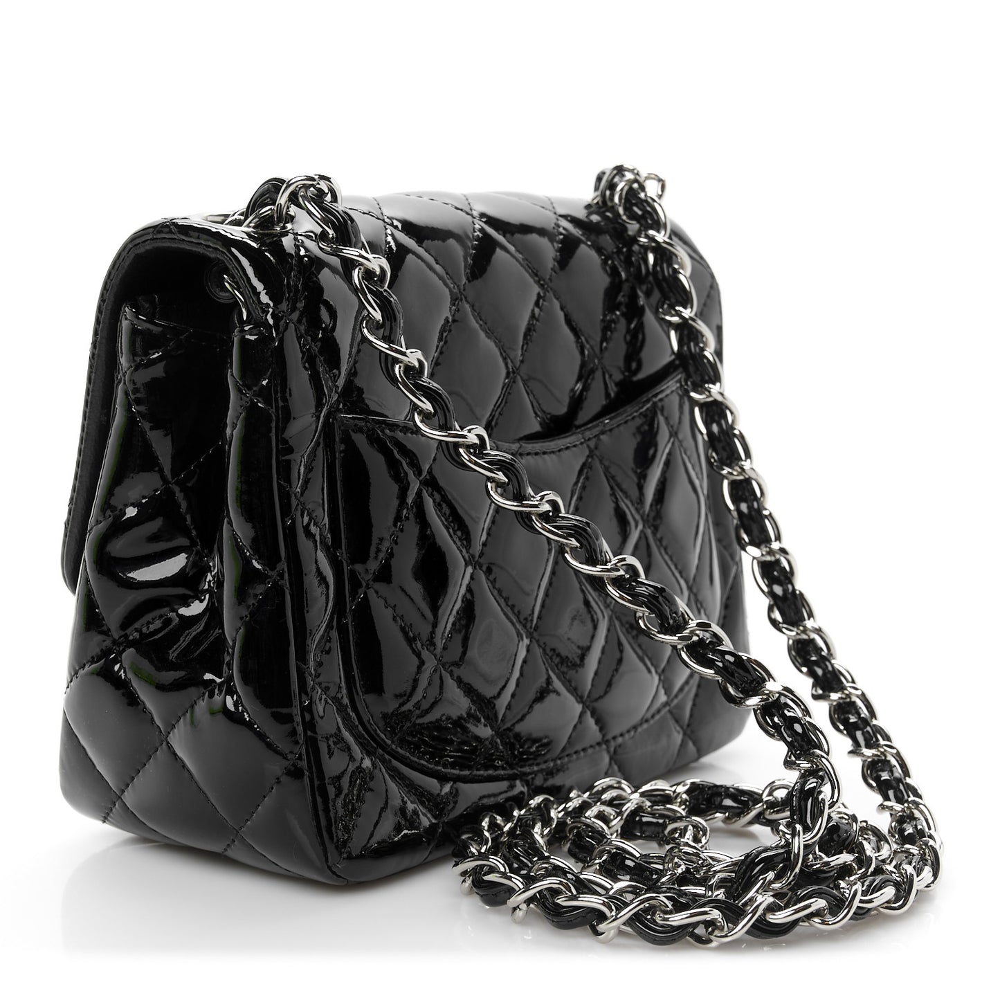 Patent Calfskin Quilted Mini Square Flap Black