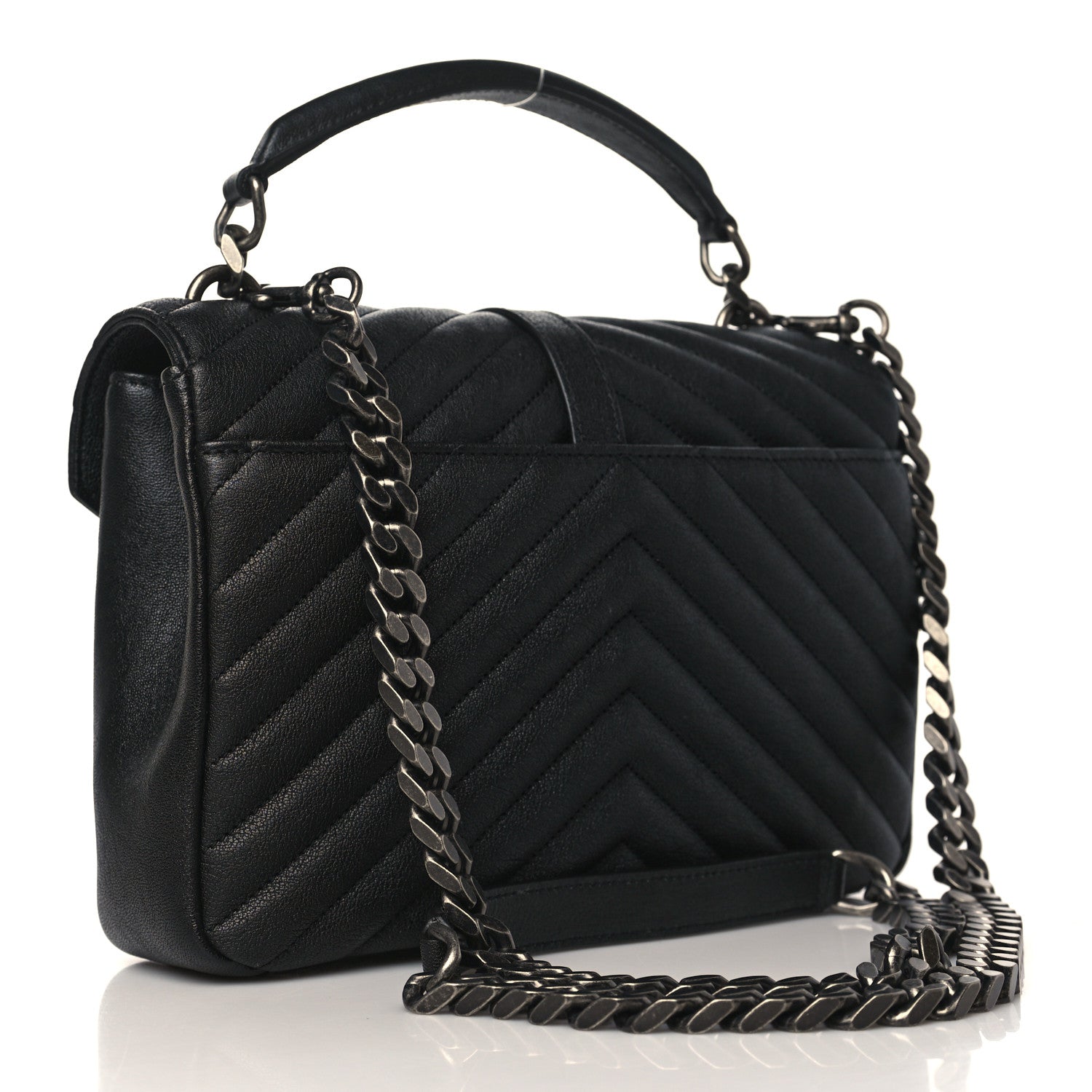 Saint Laurent Sheepskin Matelasse Chevron Monogram Medium College Bag Black 2 of 8