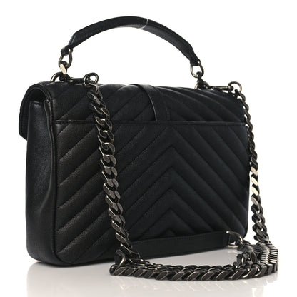Saint Laurent Sheepskin Matelasse Chevron Monogram Medium College Bag Black 2 of 8
