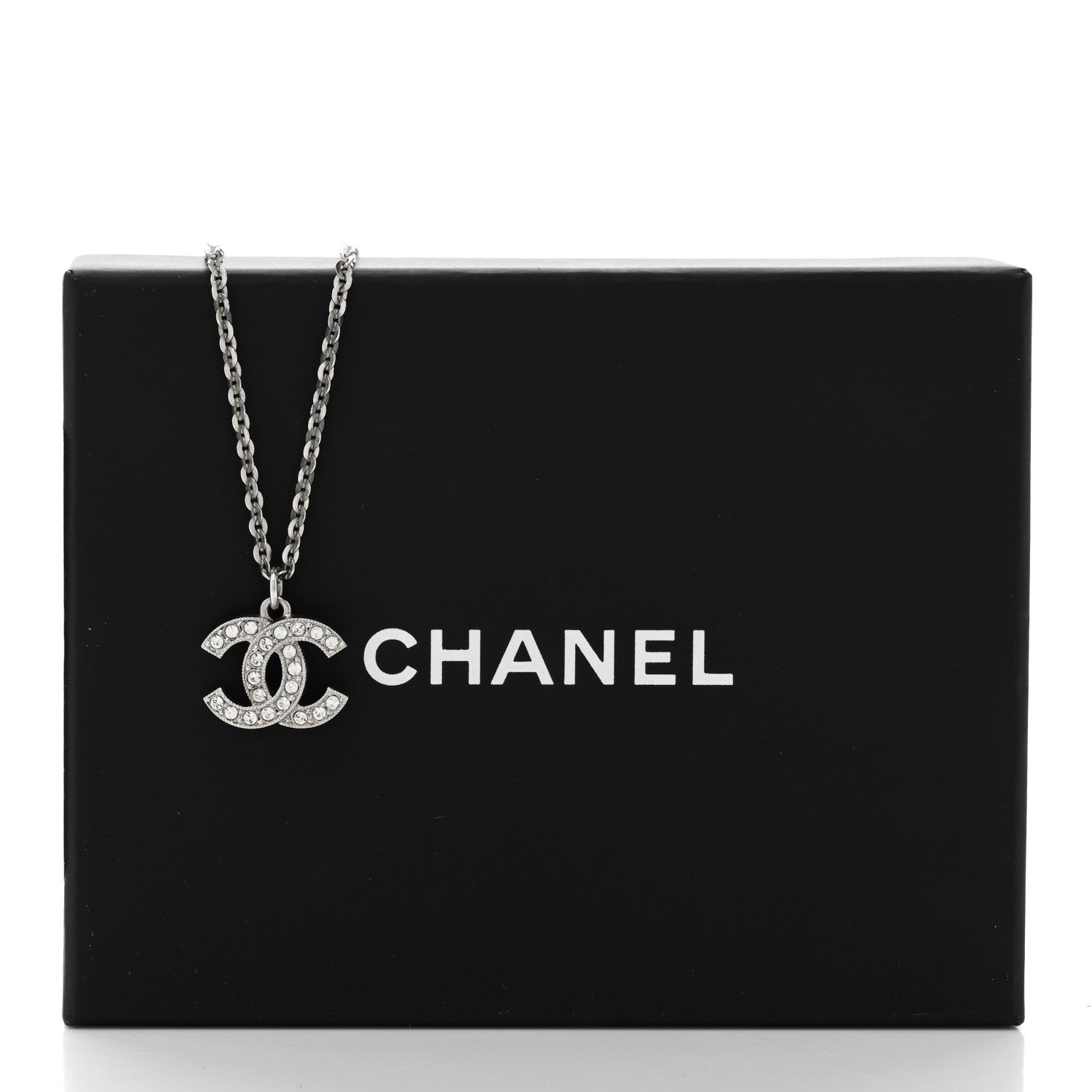 Chanel Crystal CC Pendant Necklace Silver 6 of 6