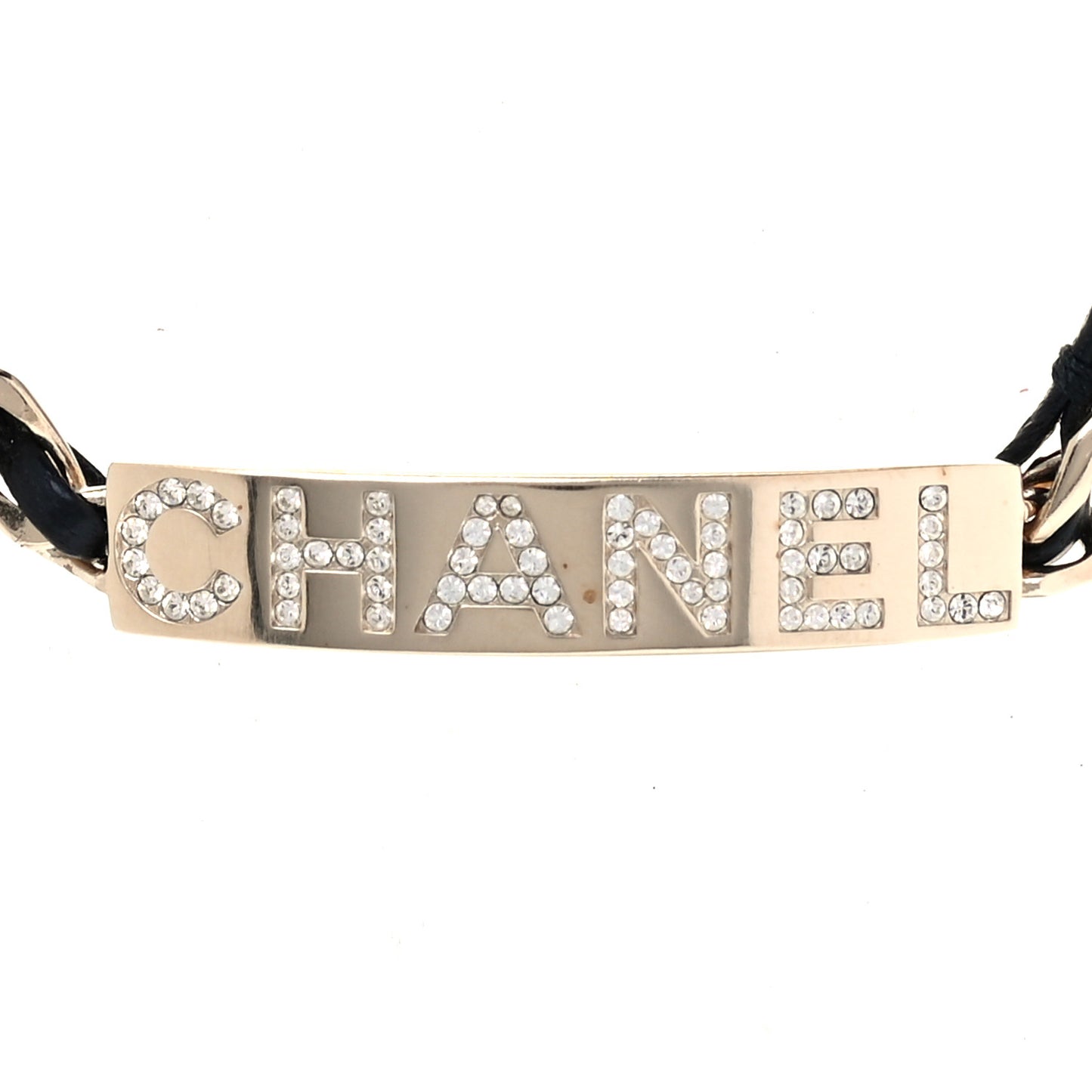 Metal Lambskin Crystal Sergeant Chanel Choker Necklace Black Gold