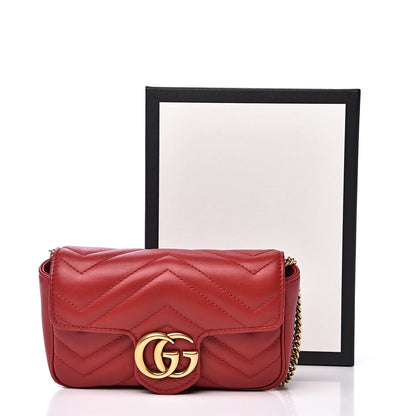 Gucci Calfskin Matelasse Super Mini GG Marmont Shoulder Bag Hibiscus Red 11 of 11