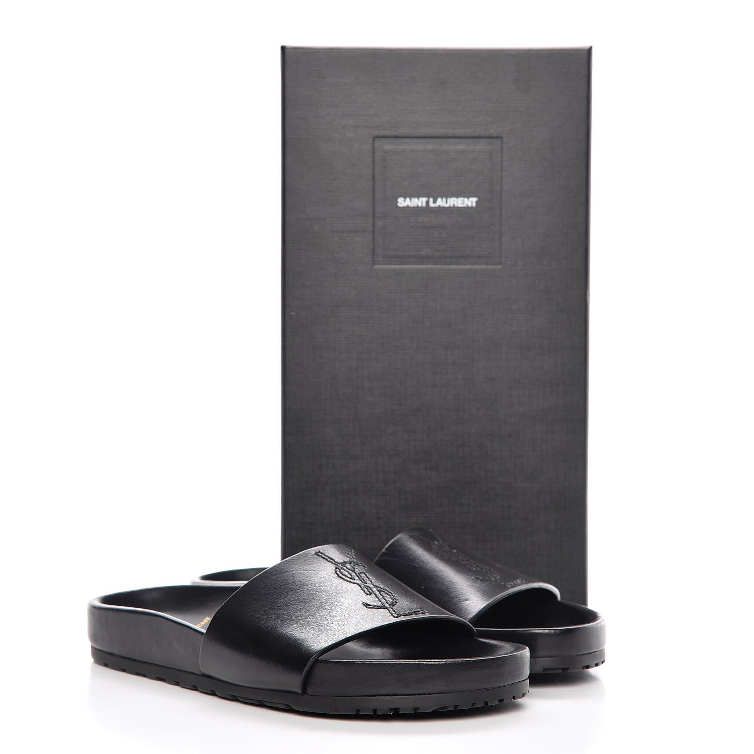 Saint Laurent Calfskin Monogram Jimmy Joan Slide Sandals 37 Black 8 of 8